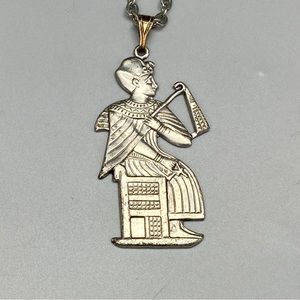 Vintage Egyptian Revival Pharaoh Pendant Necklace Unisex